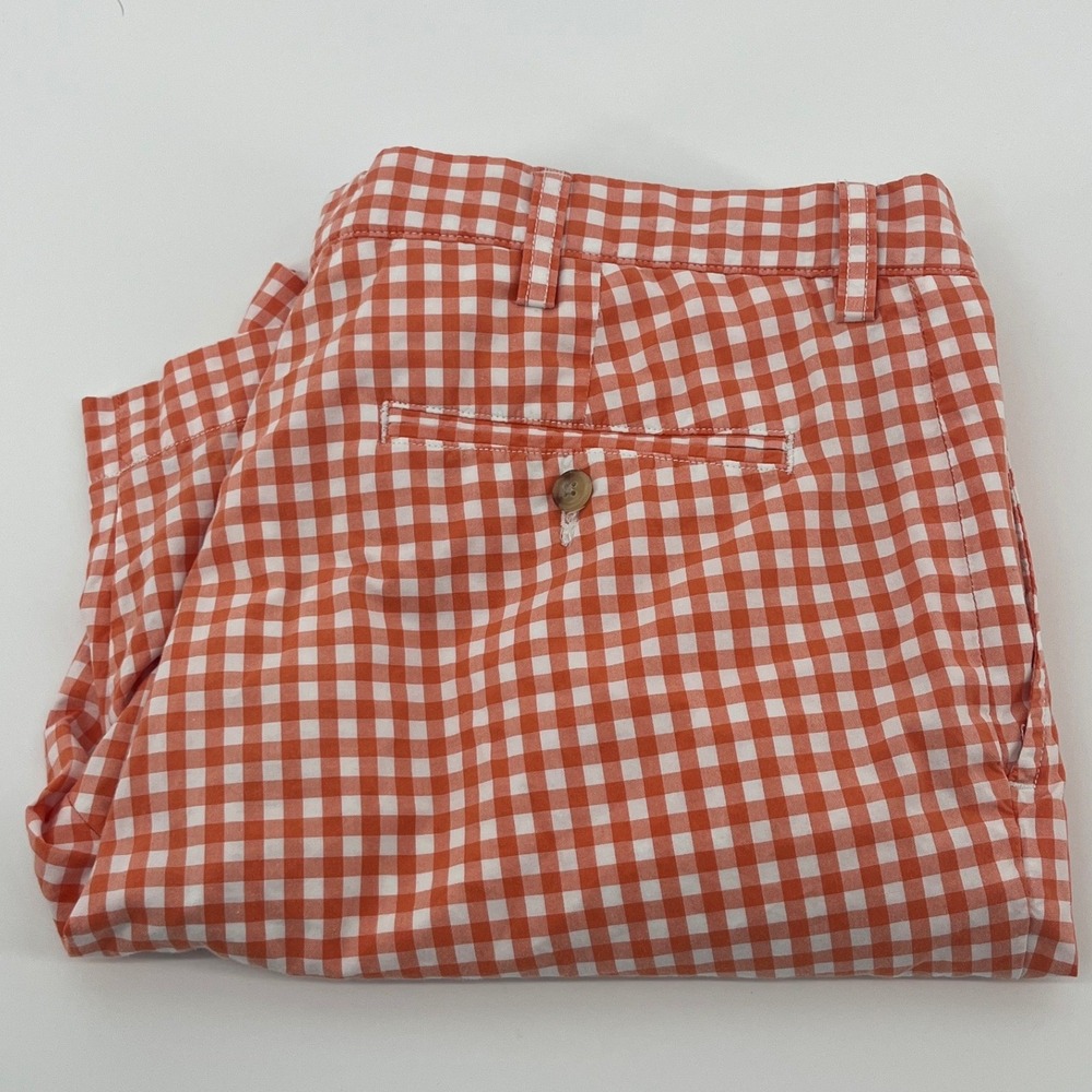 Polo Ralph Lauren Chino Shorts Mens 35 Orange Gingham Plaid Cotton Flat Front